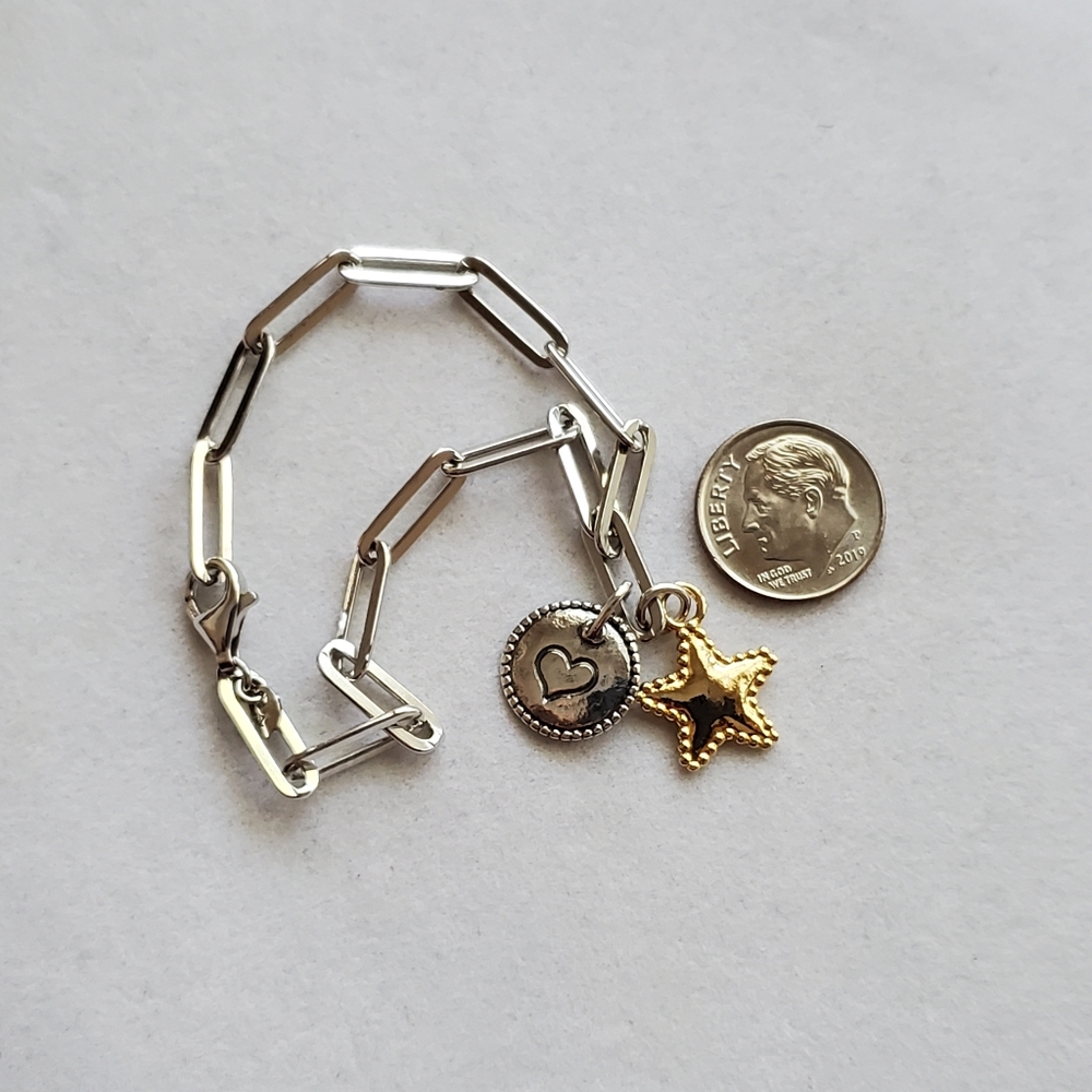 PZ Israel Sterling Paperclip Link Charm Bracelet - Picture 3 of 16